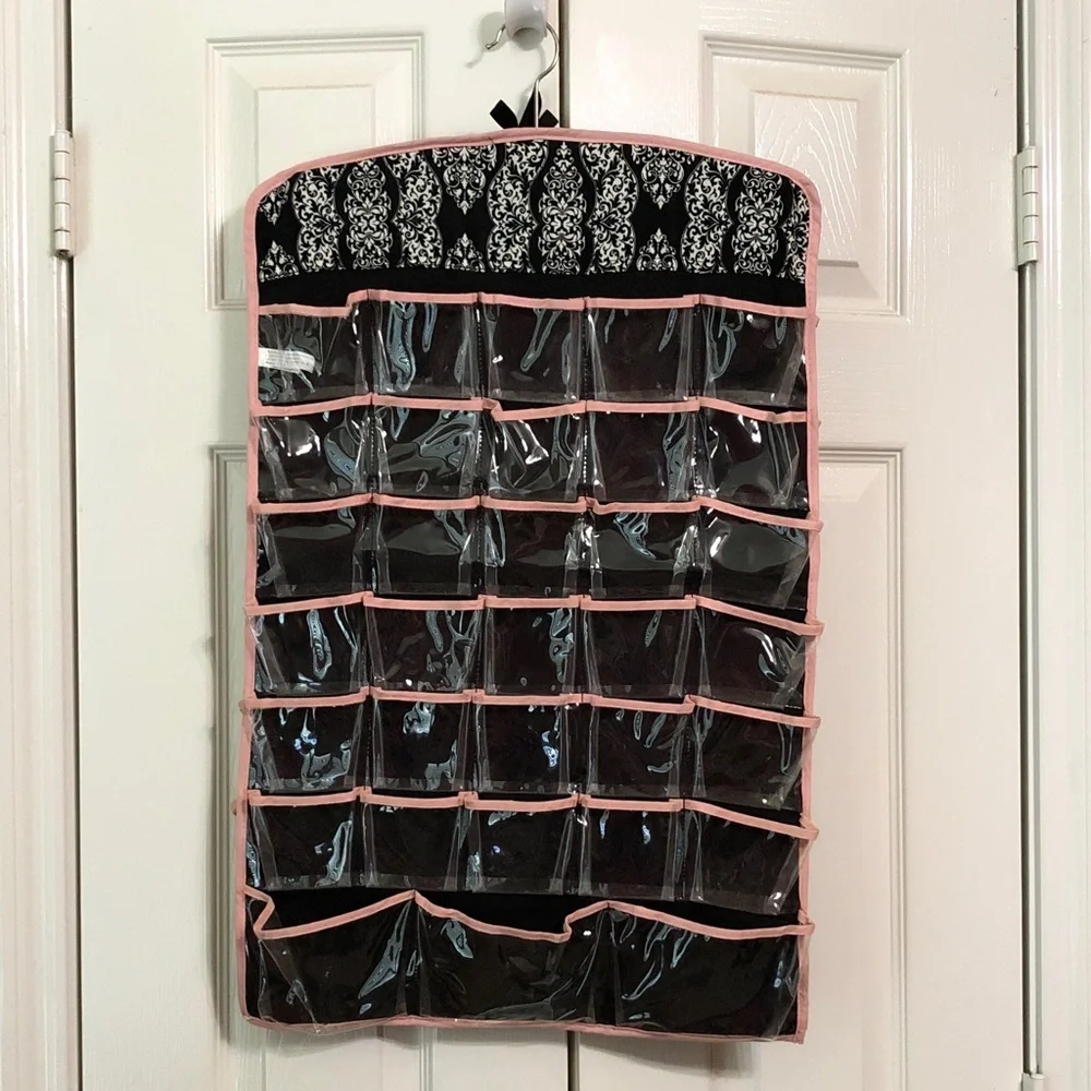 Over-the-Door Jewelry Organizer Black Double Side Multi Clear Pockets